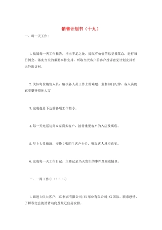 销售计划书(十九)