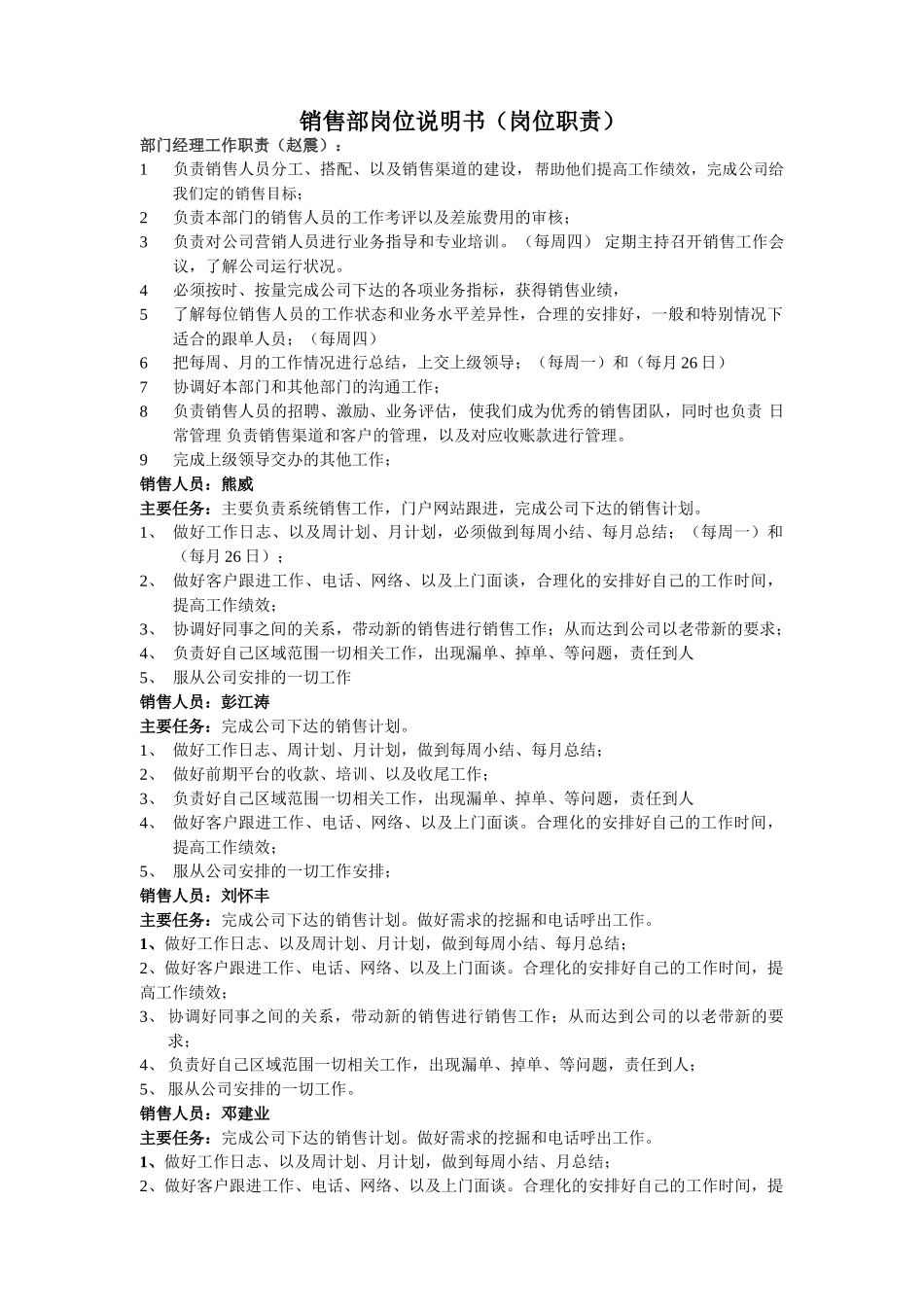 销售部岗位工作说明书_第1页