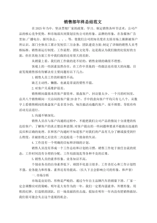 销售部年终总结范文