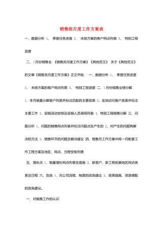 销售部月度工作计划表