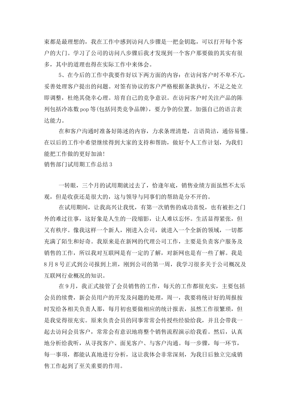 销售部门试用期工作总结_第3页