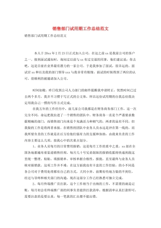 销售部门试用期工作总结范文