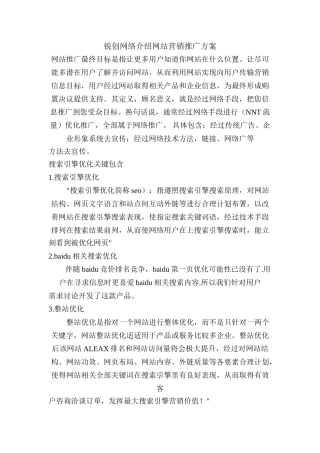 锐创网络介绍网站营销推广专项方案