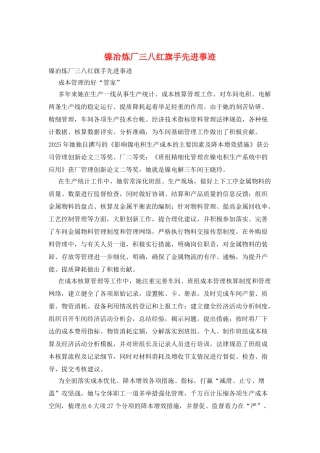 镍冶炼厂三八红旗手先进事迹