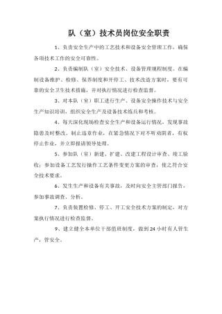 队技术员岗位安全职责