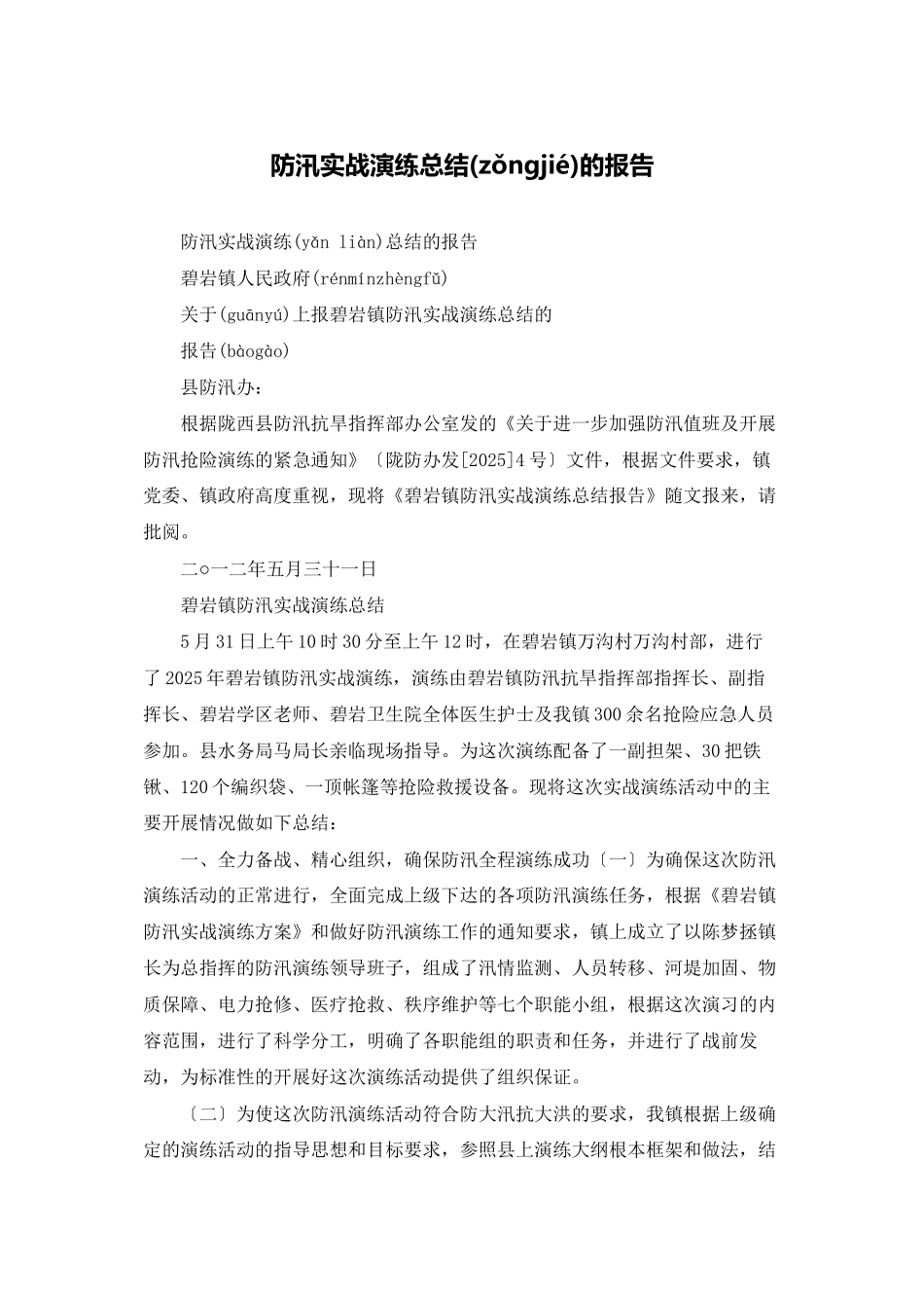防汛实战演练总结的报告_第1页