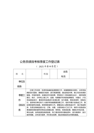 防疫科绩效考核季度工作登记表