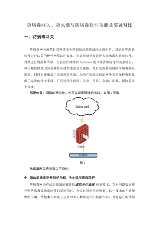 防病毒网关、防火墙与防病毒软件功能及部署对比