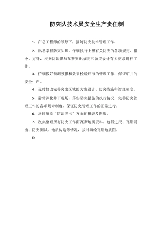 防突队技术员安全生产责任制
