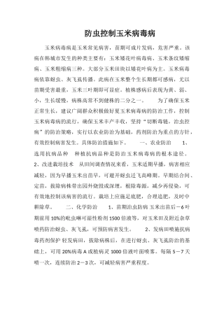防虫控制玉米病毒病