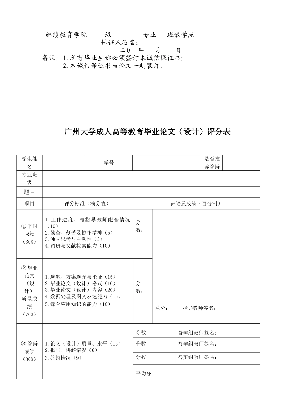 非学位用表格广州大学成人高等教育毕业论文模板_第2页