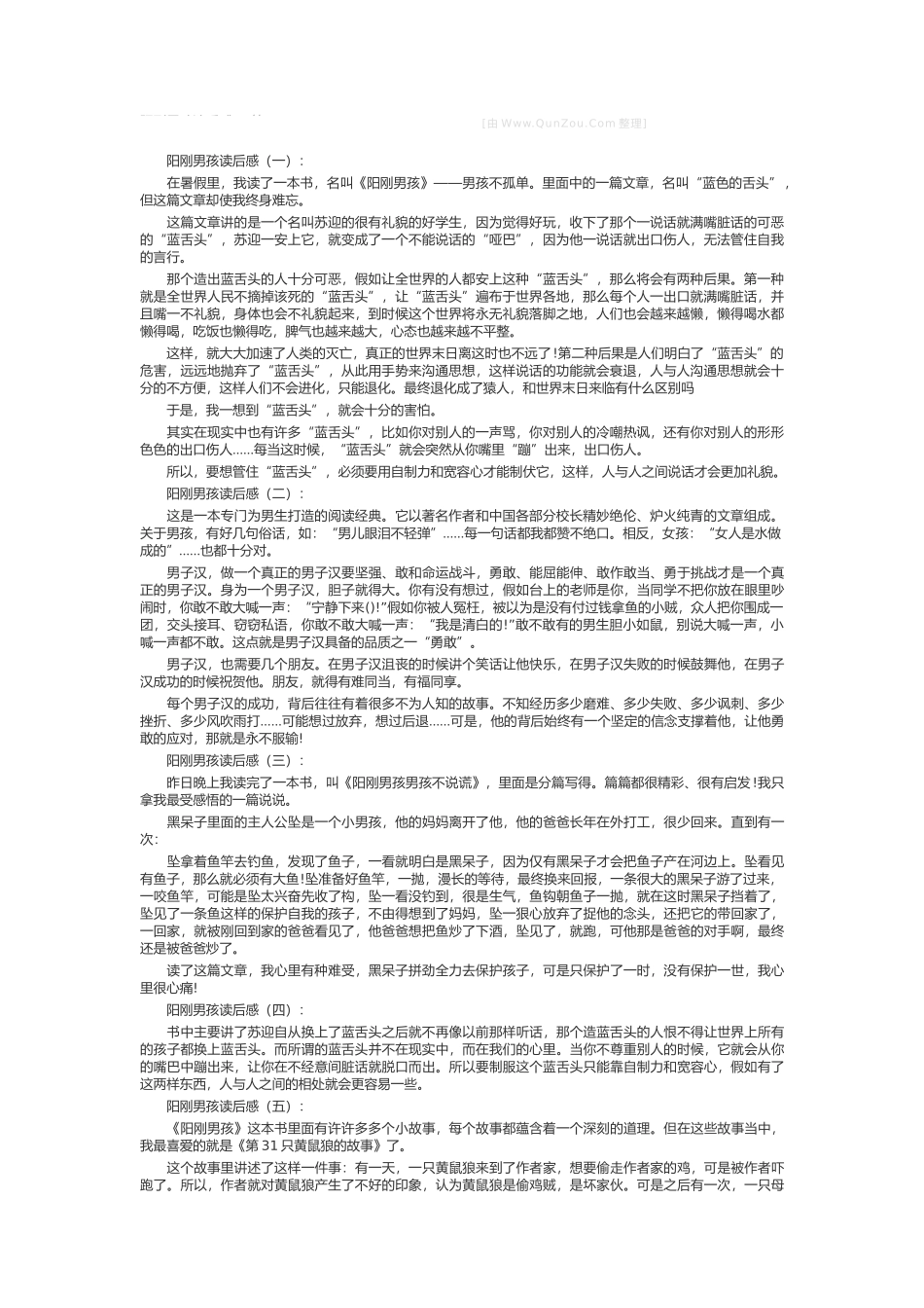 阳刚男孩读后感_第1页