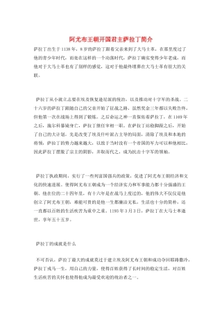 阿尤布王朝开国君主萨拉丁简介