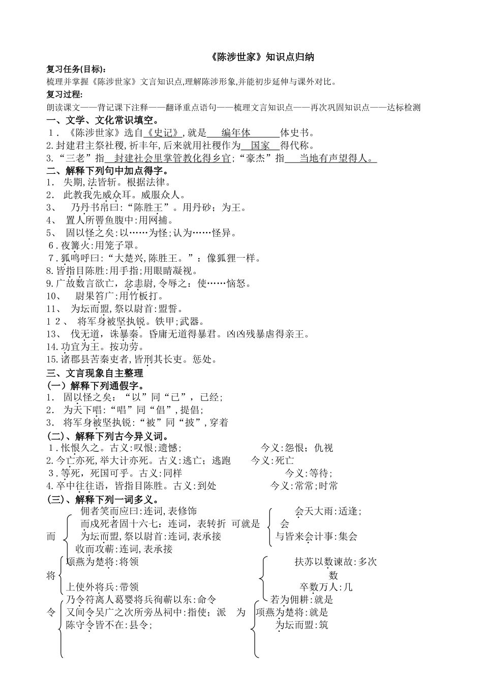 陈涉世家复习要点_第1页
