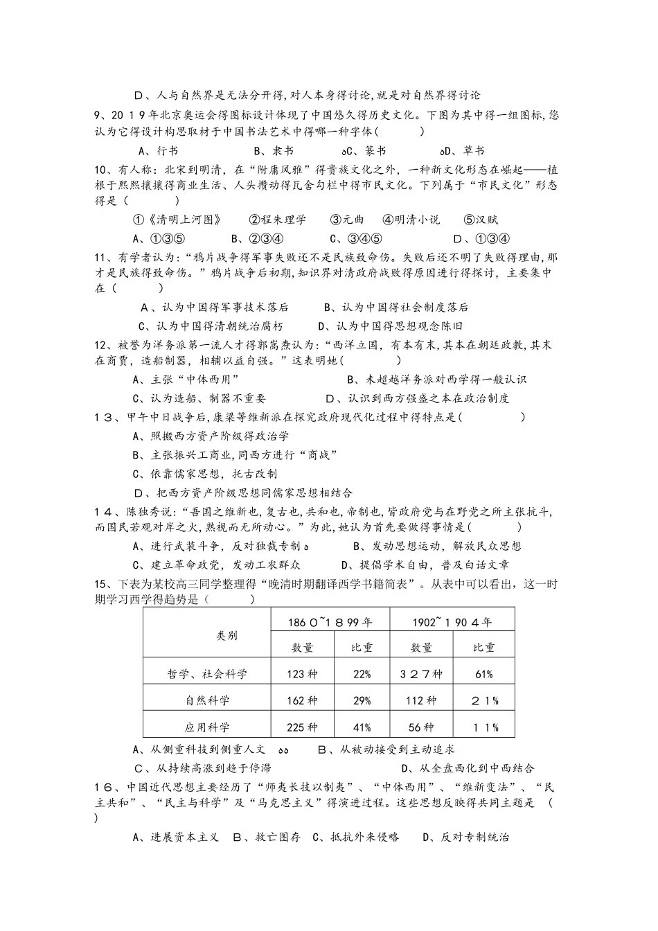陕西省榆林二中高二历史上学期摸底考试试题_第2页