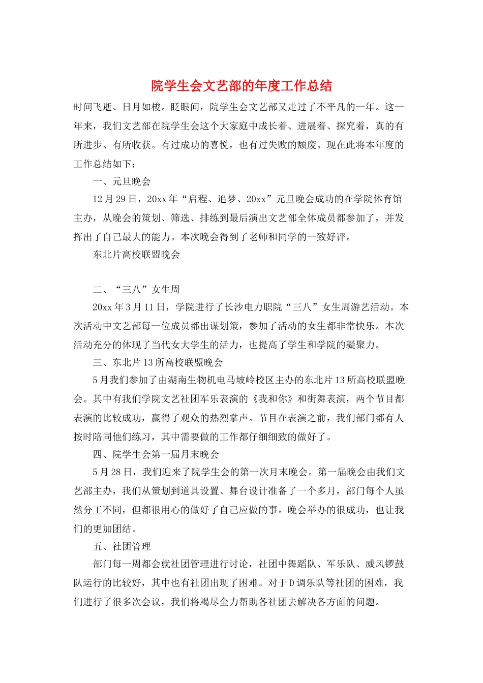 院学生会文艺部的年度工作总结_第1页
