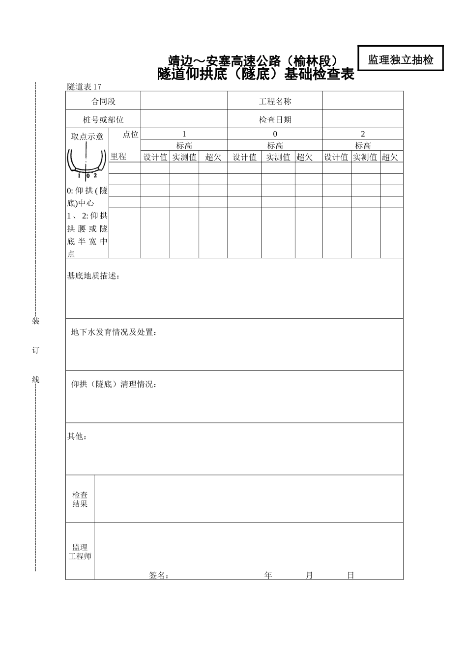 隧道仰拱底基础检查表_第1页
