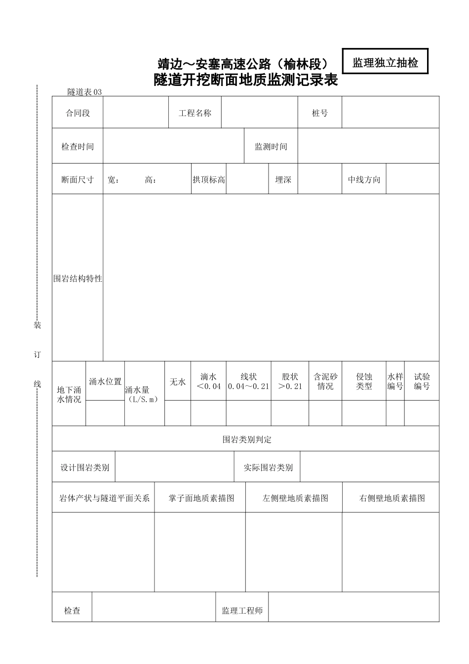 隧道开挖断面地质监测记录表_第1页