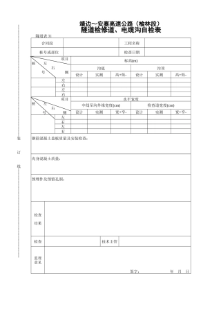 隧道检修道电缆沟自检表