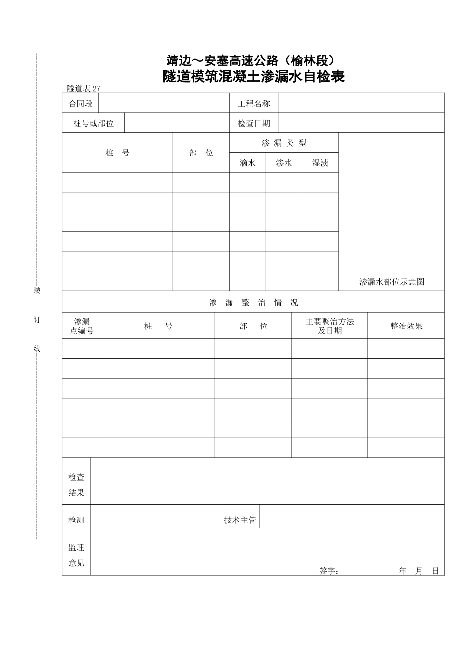 隧道模筑混凝土渗漏水自检表_第1页