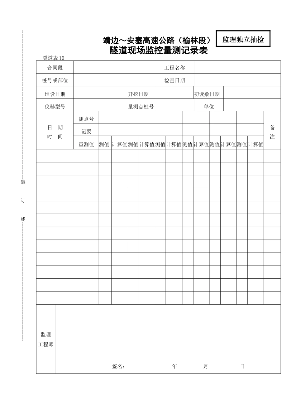 隧道现场监控量测记录表_第1页