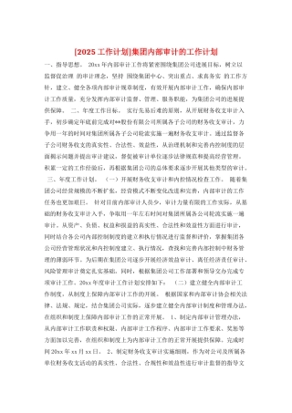 集团内部审计的工作计划