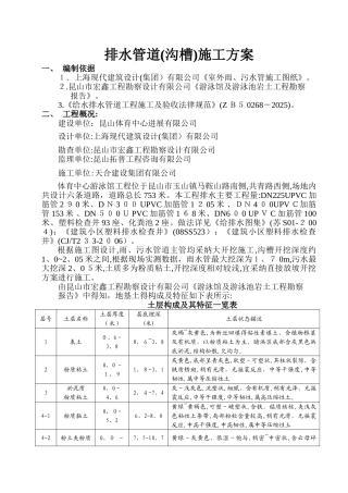 雨、污水管道沟槽开挖专项施工方案