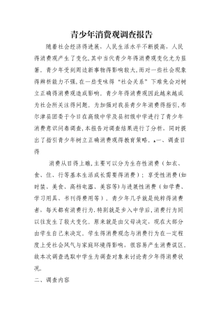 青少年消费观调查报告
