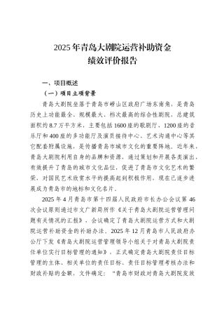青岛大剧院运营补助资金