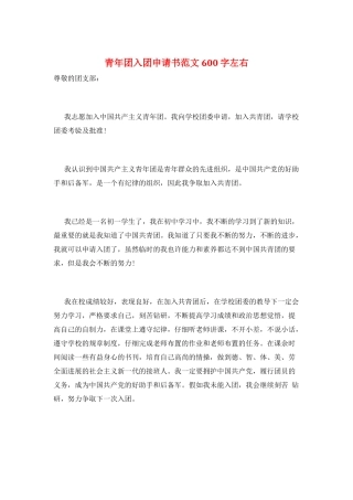 青年团入团申请书范文600字左右