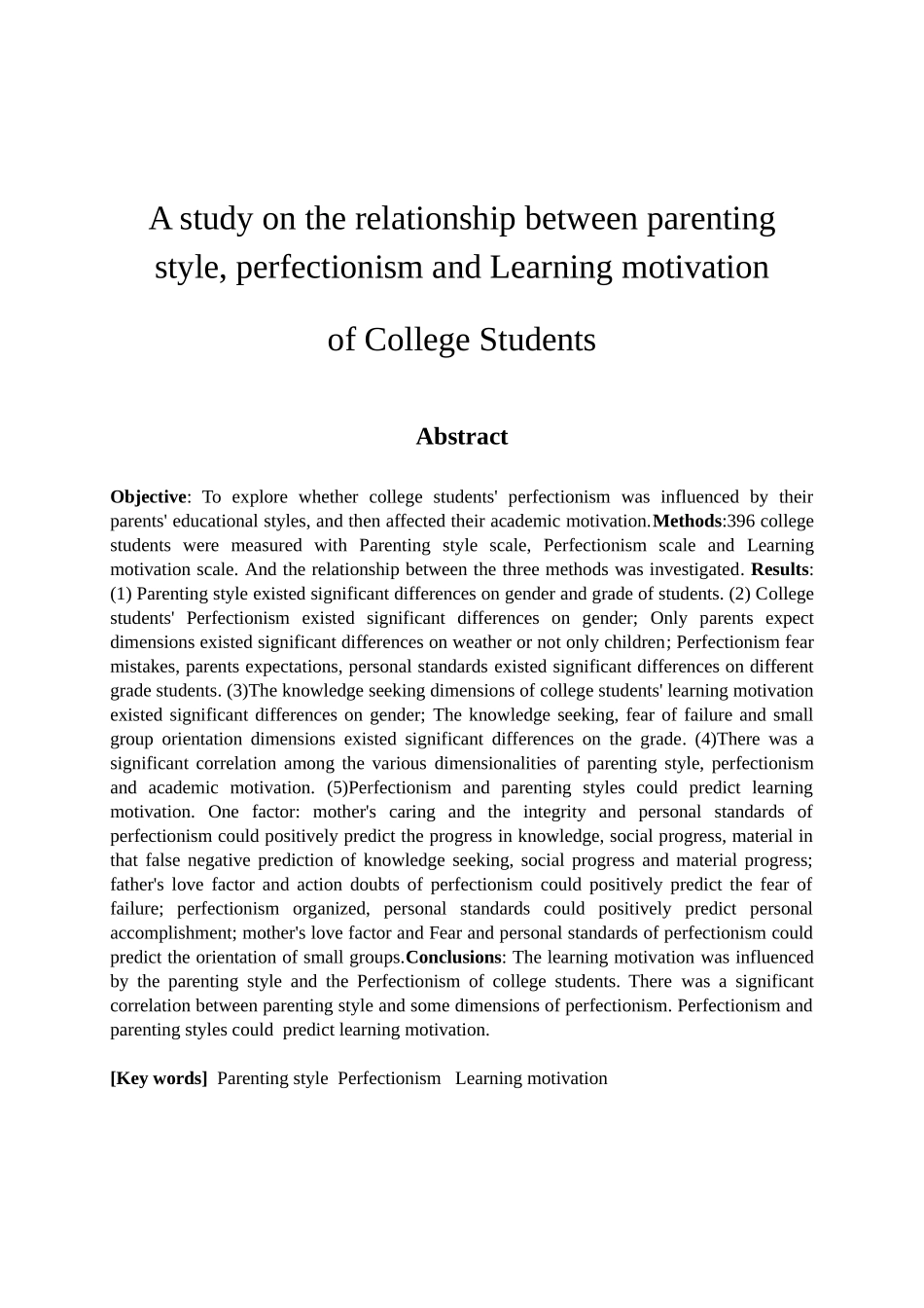 父母教养方式、大学生完美主义与学习动机的相关研究 教育教学专业_第2页