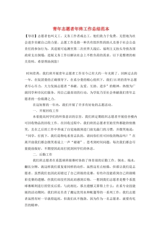 青年志愿者年终工作总结范本