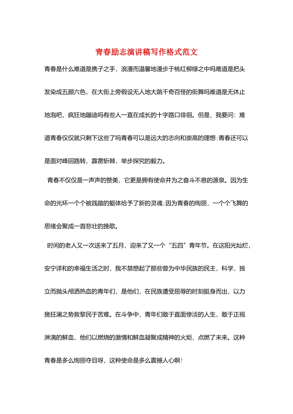 青春励志演讲稿写作格式范文_第1页