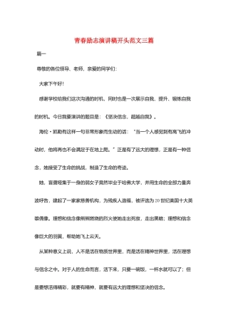 青春励志演讲稿开头范文三篇