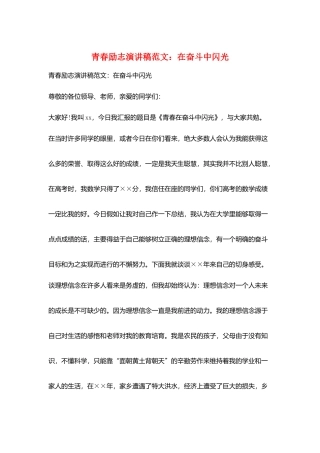 青春励志演讲稿范文：在奋斗中闪光