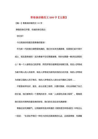 青春演讲稿范文500字