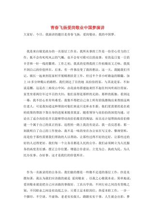 青春飞扬爱岗敬业中国梦演讲