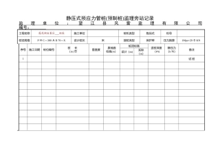 静压式预应力管桩监理旁站记录