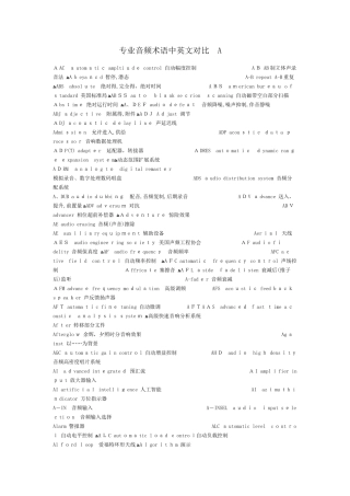 音响专业术语中英对照