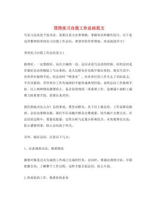 顶岗实习自我工作总结范文