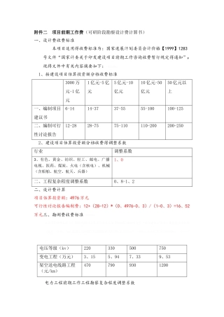 项目前期工作费计算表