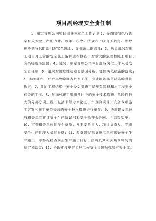 项目副经理安全责任制
