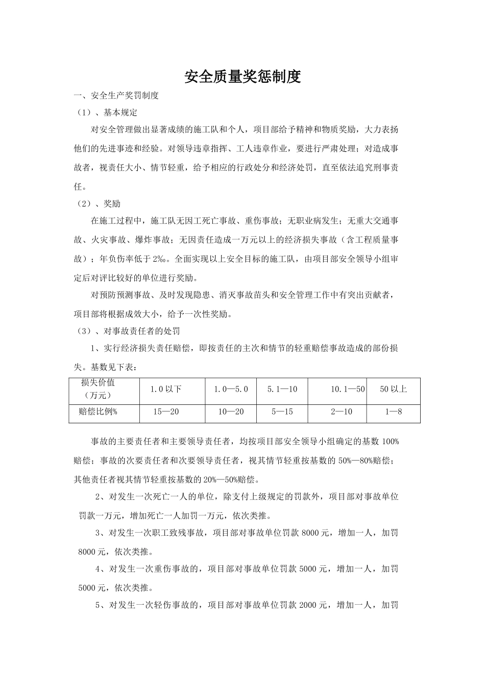 项目安全质量奖罚制度 _第1页