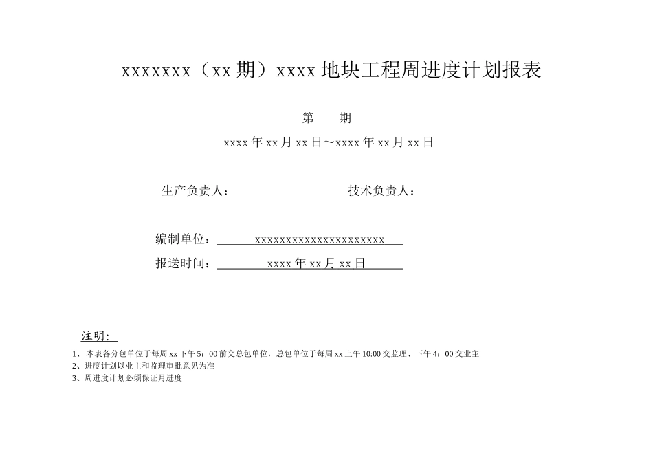 项目工程周进度计划报表模板_第2页