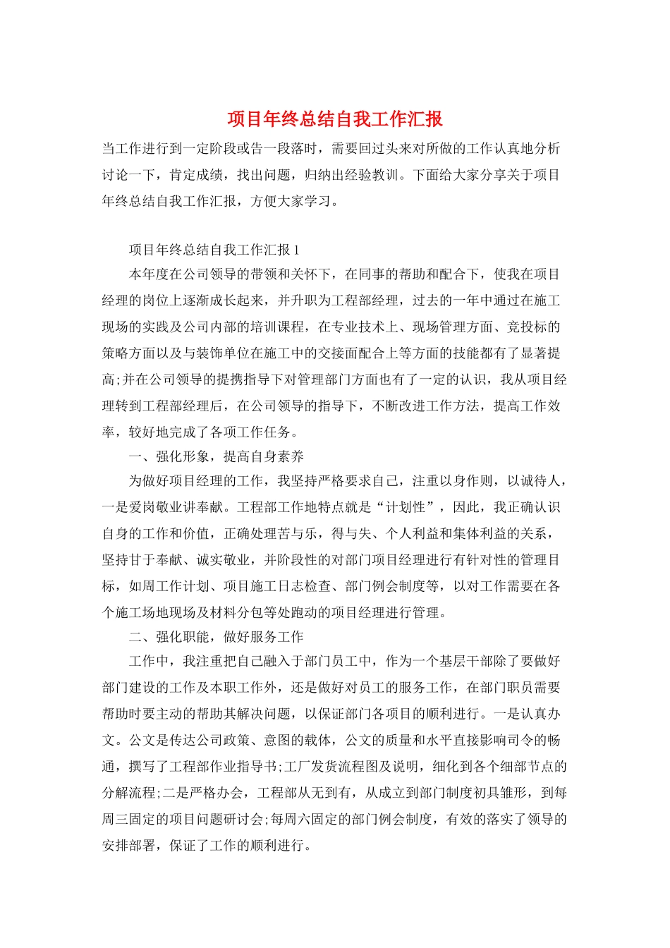 项目年终总结自我工作汇报_第1页