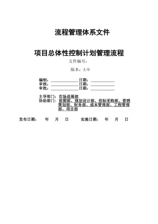 项目总体性控制计划管理流程