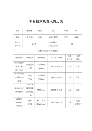 项目技术负责人简历表