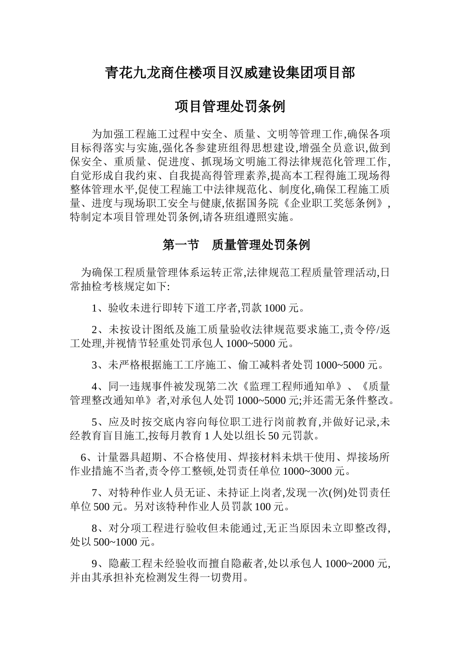 项目管理处罚条例_第1页