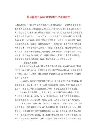 项目管理工程师2025年工作总结范文