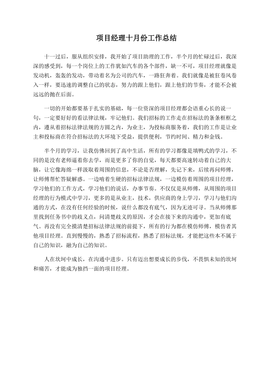 项目经理十月份工作总结_第1页